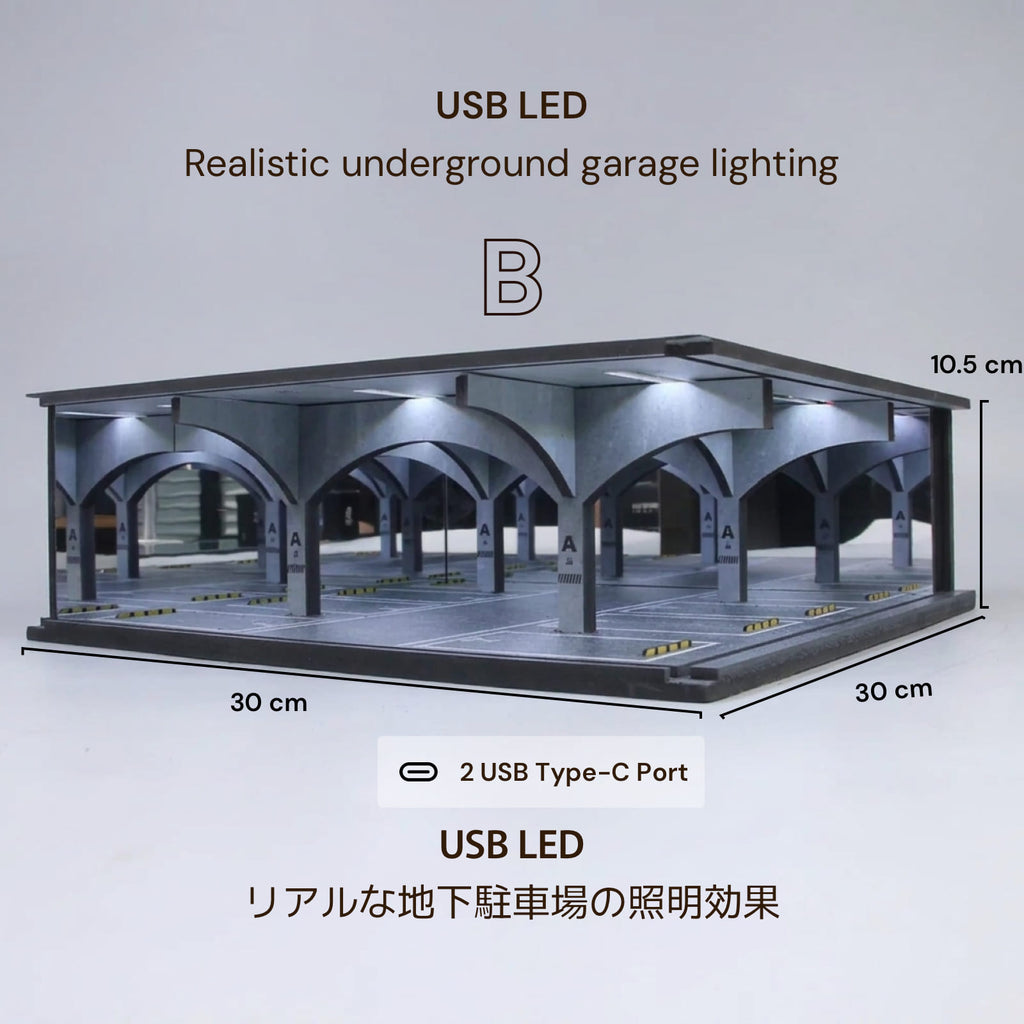 Type-B 1:64 Scale Underground Parking Garage (LED & Mirror)