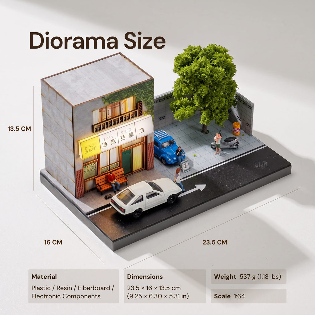 Initial D Fujiwara Tofu Shop – 1:64 LED Diorama for Diecast Collectors