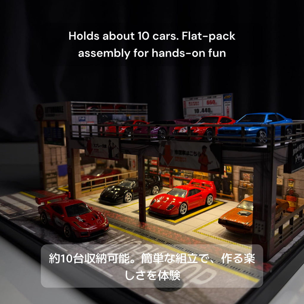 1:64 Multi-Level Car Wash Workshop Diorama with LED Lighting
