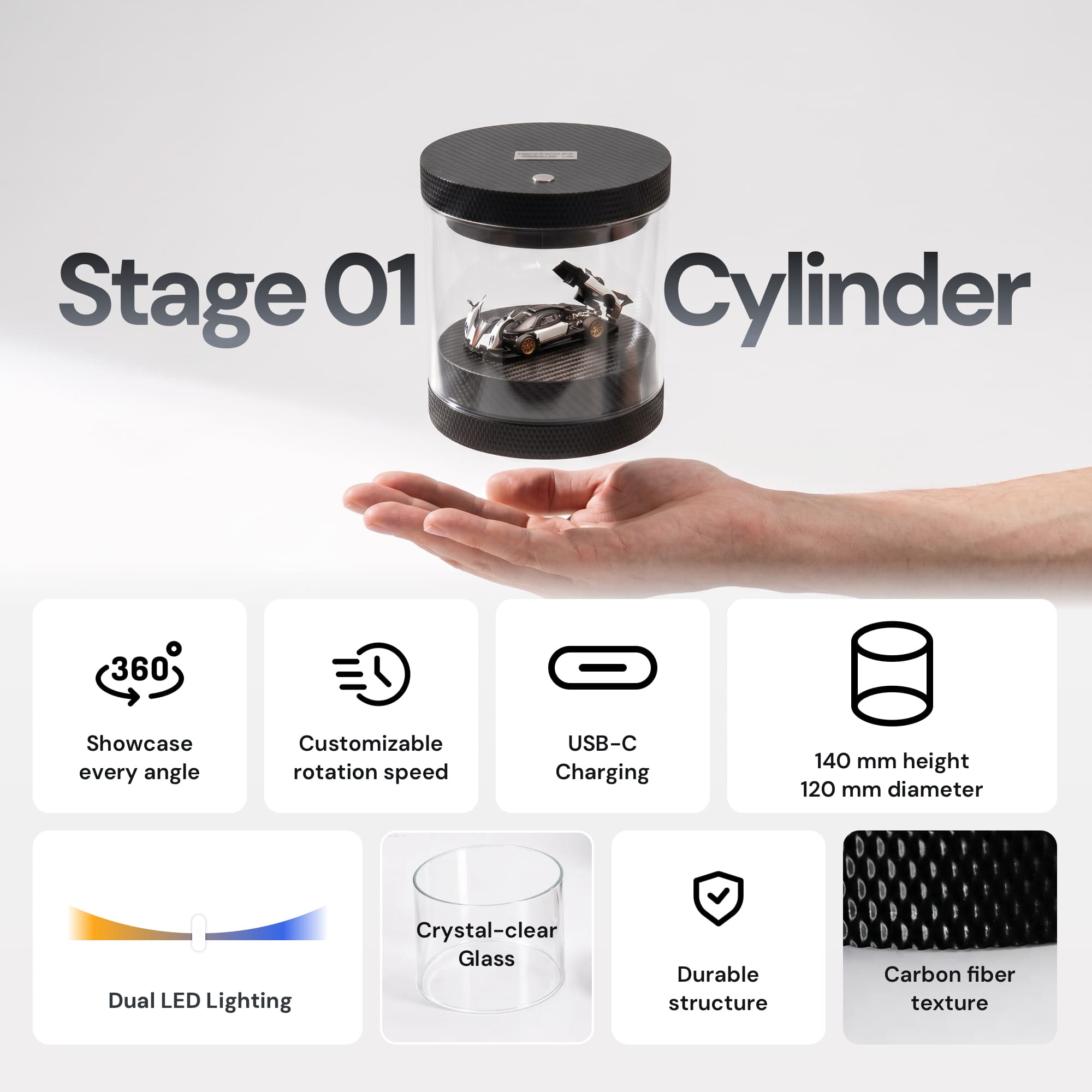 Stage 01 | Cylinder - Motorized LED Display Case for 1:64 Diecast Models